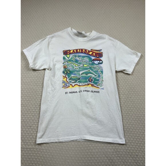 Caribbean St. Thomas Tee Hanes Shirt Adult Medium M‎ White Short Sleeve Mens - Picture 2 of 9